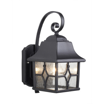 Elstead Lighting - Kent - Lanterna da parete da esterno con struttura a braccio in alluminio e vetro - Colore: Nero - 1 Lampadina E27 60W - IP44 - SKU: KENT