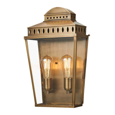 Elstead Lighting - Mansion House - Lanterna grande da parete per esterno struttura in ottone e diffusore in vetro - Colore: Ottone - 2 Lampadine E27 100W - IP44 - SKU: MANSION-HOUSE-L-BR