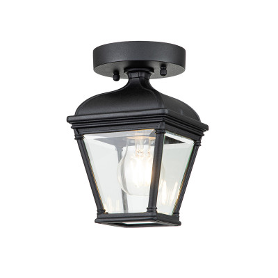 Elstead Lighting - Bayview - Lanterna in alluminio con diffusore in vetro per portico di design rustico - Colore: Nero - 1 Lampadina E27 60W - IP44 - SKU: BAYVIEW-PORCH-BK