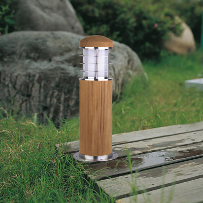 Elstead Lighting - Poole - Paletto luce basso da esterno in acciaio e legno diffusore in vetro opalino - Colore: Legno - 1 Lampadina E27 40W - IP55 - SKU: GZ-POOLE-MB