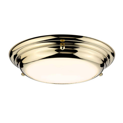 Elstead Lighting - Welland - Plafoniera a LED piccola per bagno struttura in acciaio e diffusore in acrilico - Colore: Ottone - 1 Lampadina - Led Integrato - 12W - Lumen 1080 - Gradi Kelvin 3000k Luce Calda - IP44 - SKU: WELLAND-F-S-PB