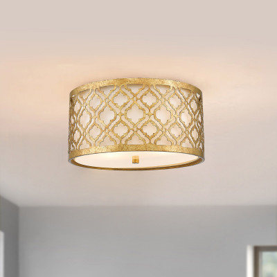 Elstead Lighting - Arabella - Plafoniera da soffitto moderna con struttura in acciaio e paralume in lino - Colore: Oro - 2 Lampadine E27 75W - IP20 - SKU: GN-ARABELLA-F