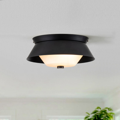 Elstead Lighting - Bowtie - Plafoniera per bagno con struttura in acciaio e diffusore in vetro opalino - Colore: Nero - 2 Lampadine E14 40W - IP44 - SKU: BOWTIE-F-MB