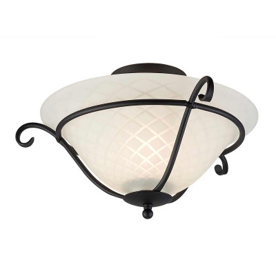 Elstead Lighting - Torchiere - Plafoniera rustica con struttura in acciaio e diffusore in vetro opalino - Colore: Nero - 1 Lampadina E27 100W - IP20 - SKU: TCH-F-BLACK