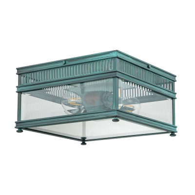 Elstead Lighting - Holdborn - Plafoniera rustica da esterno con struttura in ottone e diffuosre in vetro - 2 Lampadine E27 60W - IP44 - SKU: HOLBORN-F