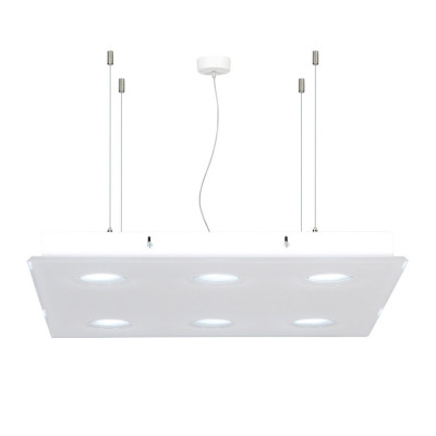 Emporium - Domino - Lampada a sospensione con diffusore quadrato moderno in plexiglass a 6 luci - Colore: Bianco - 6 Lampadine GX53 8W - IP20 - SKU: E120028008