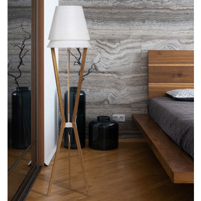 Emporium - Lucio - Lampada da terra in legno con paralume in PVC dal design moderno - 1 Lampadina E27 70W - IP20 - SKU: E120044