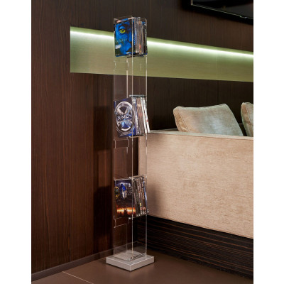 Emporium - Toast - Porta DVD verticale da terra con base in legno e struttura in plexiglass - Colore: Trasparente - SKU: E120241006