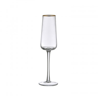Evviva - Set 6 pezzi calici flute per spumante in vetro filo oro - Colore: Trasparente - SKU: EVV-5584