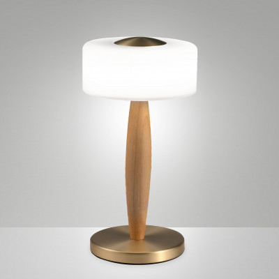 Fabas Luce Elea Abatjour a led moderna in metallo e legno e diffusore in vetro soffiato Colore: Ottone