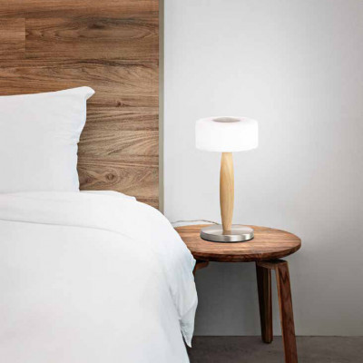Fabas Luce Elea Lampada da comodino LED moderna in metallo e legno diffusore in vetro soffiato Colore: Nichel