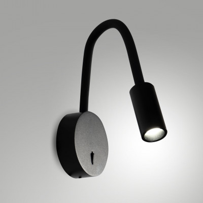 Fabas Luce - Flux - Applique da comodino in alluminio con tubo flessibile dal design moderno - Colore: Nero - 1 Lampadina - Led Integrato - 3W - Lumen 287 - Gradi Kelvin 3000k Luce Calda - IP20 - SKU: 3802-21-101