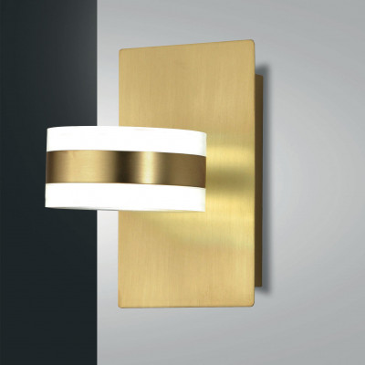 Fabas Luce - Dunk - Applique da parete a LED in stile moderno con struttura in metallo - Colore: Ottone - 1 Lampadina Led Integrato 16W - Lumen 1510 - Gradi Kelvin 3000k Luce Calda - IP20 - SKU: 3239-21-119