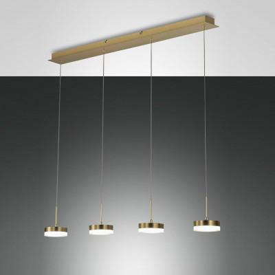 Fabas Luce - Dunk - Lampada a sospensione 4 luci a LED in stile moderno con struttura in metallo - Colore: Ottone - 4 Lampadine Led Integrato 32W - Lumen 3020 - Gradi Kelvin 3000k Luce Calda - IP20 - SKU: 3239-49-119