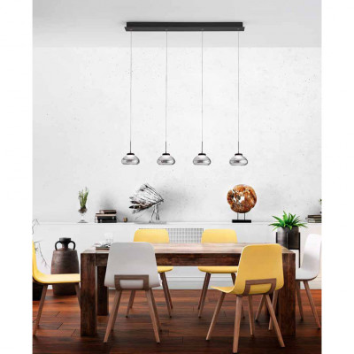 Fabas Luce Arabella Lampadario lineare con 4 luci a LED in metallo con diffusori in vetro soffiato Colore: Grigio Fumè
