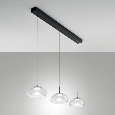 Fabas Luce Brena Lampada a sospensione a LED dimmerabile 3 diffusori lineari in vetro Colore: Trasparente
