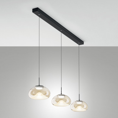 Fabas Luce Brena Lampada a sospensione a LED dimmerabile 3 diffusori lineari in vetro Colore: Cognac