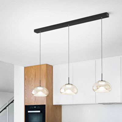 Fabas Luce - Brena - Lampada a sospensione a LED dimmerabile 3 diffusori lineari in vetro - 3 Lampadine Led Integrato 30W - Lumen 3240 - Gradi Kelvin 2700K-3000K-4000K - IP20 - SKU: 3755-48