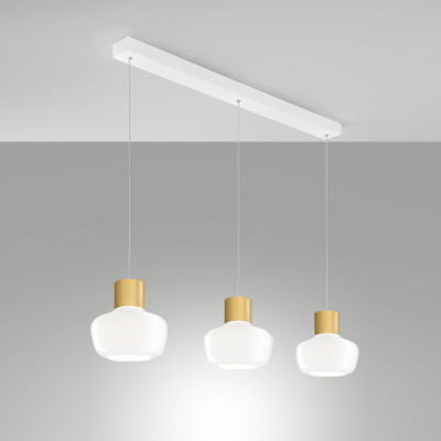 Fabas Luce - Kino - Lampada a sospensione a LED in metallo con 3 diffusori lineari in vetro - 3 Lampadine Led Integrato 36W - Lumen 3900 - Gradi Kelvin 3000k Luce Calda - IP20 - SKU: 3767-48