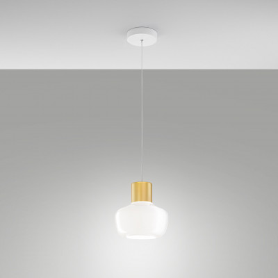 Fabas Luce - Kino - Lampada a sospensione a LED in metallo con diffusore in vetro dal design moderno - 1 Lampadina Led Integrato 12W - Lumen 1300 - Gradi Kelvin 3000k Luce Calda - IP20 - SKU: 3767-40