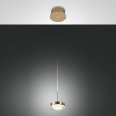 Fabas Luce - Dunk - Lampada a sospensione a LED in stile moderno con struttura in metallo - Colore: Ottone - 1 Lampadina Led Integrato 8W - Lumen 750 - Gradi Kelvin 3000k Luce Calda - IP20 - SKU: 3239-40-119