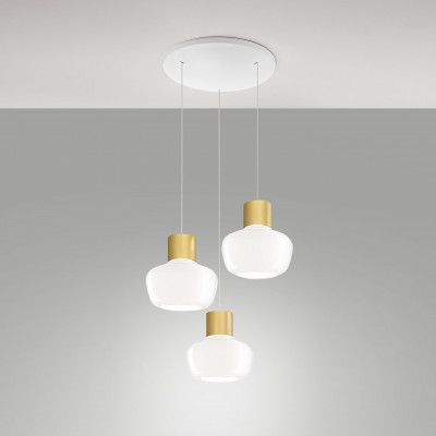 Fabas Luce - Kino - Lampada a sospensione a LED struttura in metallo con 3 diffusori in vetro - Colore: Bianco - 3 Lampadine - Led Integrato - 36W - Lumen 3900 - Gradi Kelvin 3000k Luce Calda - IP20 - SKU: 3767-47-102