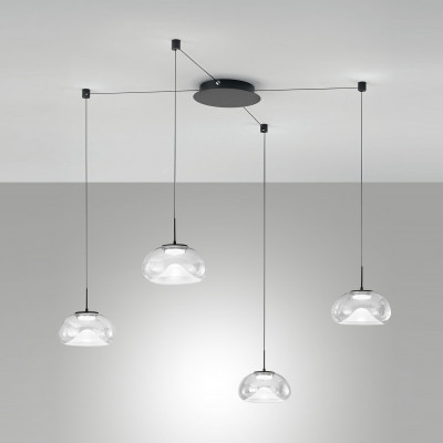 Fabas Luce Brena Lampada a sospensione a ragno con 4 diffusori in vetro a LED dimmerabile Colore: Trasparente