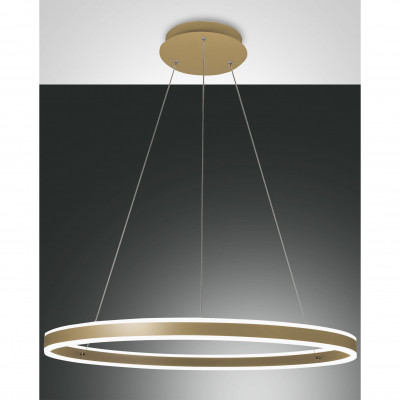 Fabas Luce - Palau - Lampada a sospensione con diffusore circolare grande a led dal design moderno - Colore: Oro - 1 Lampadina - Led Integrato - 64W - Lumen 6980 - Gradi Kelvin 3000k Luce Calda - IP20 - SKU: 3743-46-225