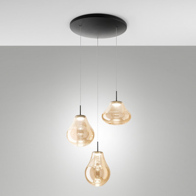 Fabas Luce Deva Lampada a sospensione dal design moderno a LED con 3 diffusori in vetro Colore: Cognac