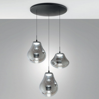Fabas Luce Deva Lampada a sospensione dal design moderno a LED con 3 diffusori in vetro Colore: Grigio Fumè