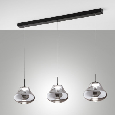 Fabas Luce Deva Lampada a sospensione dal design moderno a LED con 3 diffusori lineari in vetro Colore: Grigio Fumè