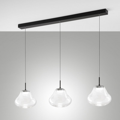 Fabas Luce Deva Lampada a sospensione dal design moderno a LED con 3 diffusori lineari in vetro Colore: Trasparente
