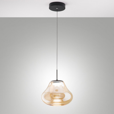 Fabas Luce Deva Lampada a sospensione dal design moderno a LED con singolo diffusore in vetro Colore: Cognac