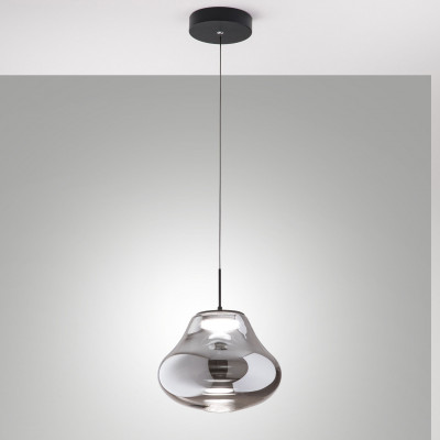 Fabas Luce Deva Lampada a sospensione dal design moderno a LED con singolo diffusore in vetro Colore: Grigio Fumè