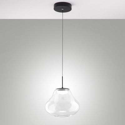 Fabas Luce Deva Lampada a sospensione dal design moderno a LED con singolo diffusore in vetro Colore: Trasparente