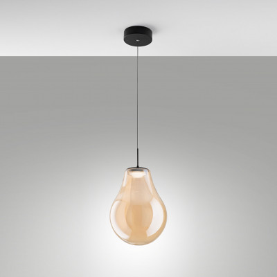 Fabas Luce - Noa - Lampada a sospensione dal design moderno a LED con singolo diffusore in vetro - Colore: Cognac - 1 Lampadina - Led Integrato - 14W - Lumen 1510 - Gradi Kelvin 2700K-3000K-4000K - IP20 - SKU: 3772-40-125