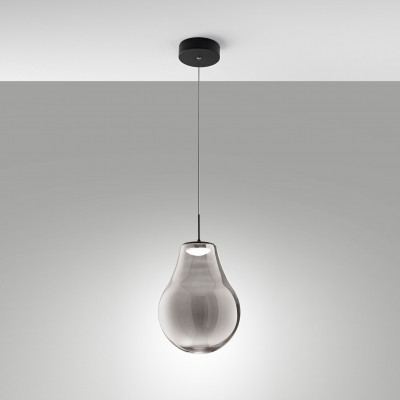 Fabas Luce - Noa - Lampada a sospensione dal design moderno a LED con singolo diffusore in vetro - Colore: Grigio Fumè - 1 Lampadina - Led Integrato - 14W - Lumen 1510 - Gradi Kelvin 2700K-3000K-4000K - IP20 - SKU: 3772-40-126