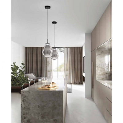 Fabas Luce - Noa - Lampada a sospensione dal design moderno a LED con singolo diffusore in vetro - 1 Lampadina Led Integrato 14W - Lumen 1510 - Gradi Kelvin 2700K-3000K-4000K - IP20 - SKU: 3772-40