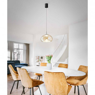 Fabas Luce - Brena - Lampada a sospensione di design moderno a LED dimmerabile diffusore in vetro - 1 Lampadina Led Integrato 14W - Lumen 1510 - Gradi Kelvin 2700K-3000K-4000K - IP20 - SKU: 3755-45