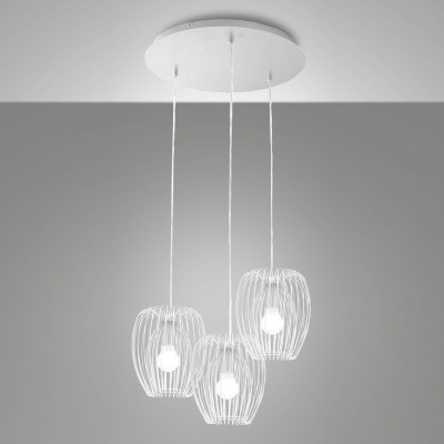 Fabas Luce - Camp - Lampada a sospensione moderna con 3 diffusori in metallo - Colore: Bianco - 3 Lampadine - E27 - 60W - IP20 - SKU: 3677-47-102