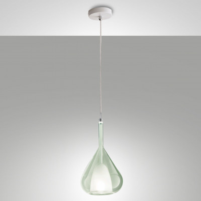 Fabas Luce - Lila - Lampada a sospensione moderna con struttura in metallo e diffusore in vetro - Colore: Verde Trasparente - 1 Lampadina - E27 - 40W - IP20 - SKU: 3481-40-140