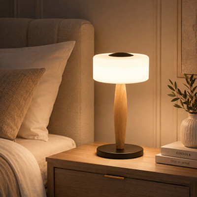 Fabas Luce Elea Lampada da comodino LED moderna in metallo e legno diffusore in vetro soffiato Colore: Nero