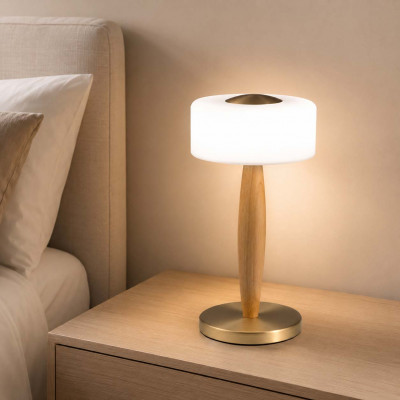 Fabas Luce Elea Lampada da comodino LED moderna in metallo e legno diffusore in vetro soffiato Colore: Ottone