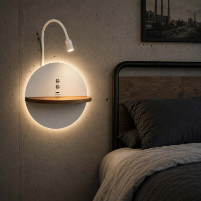 Fabas Luce Dual Lampada da comodino moderna con doppio led struttura in metallo e legno Colore: Bianco