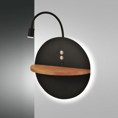 Fabas Luce - Dual - Lampada da comodino moderna con doppio led struttura in metallo e legno - Colore: Nero - 2 Lampadine - Led Integrato - 15W - Lumen 750+630 - Gradi Kelvin 3000k Luce Calda - IP20 - SKU: 3717-20-101