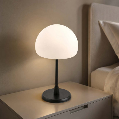 Fabas Luce Gaia Lampada da comodino moderna in metallo con diffusore in vetro Colore: Nero