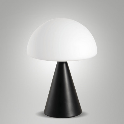Fabas Luce - Blip - Lampada da tavolo a led con struttura in metallo e diffuosre in vetro soffiato - Colore: Nero - 1 Lampadina - Led Integrato - 7W - Lumen 500 - Gradi Kelvin 2700K-3000K-4000K - IP20 - SKU: 3790-30-101