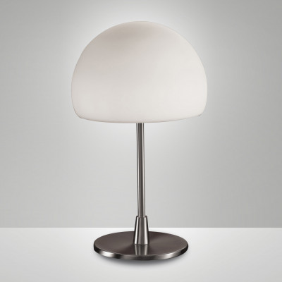  Fabas Luce - Gaia - Lampada da Tavolo con struttura in metallo e diffusore in vetro soffiato - Colore: Nichel - 1 Lampadina E14 40W - IP20 - SKU: 2654-31-178 
