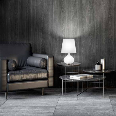  Fabas Luce - Ade - Lampada da Tavolo con struttura in metallo e vetro soffiato doppia accensione - Colore: Bianco - 1 Lampadina E14 60W - IP20 - SKU: 2533-35-102 