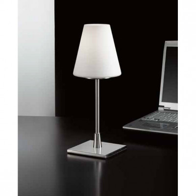  Fabas Luce - Lucy - Lampada da tavolo in metallo con paralume in vetro soffiato dal design moderno - Colore: Nichel - 1 Lampadina E14 60W - IP20 - SKU: 2653-31-178 
